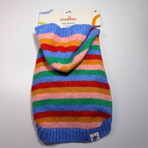 Oodles Dog Apparel Rainbow Striped Hooded Sweater Extra Small 7-10 lbs NEW